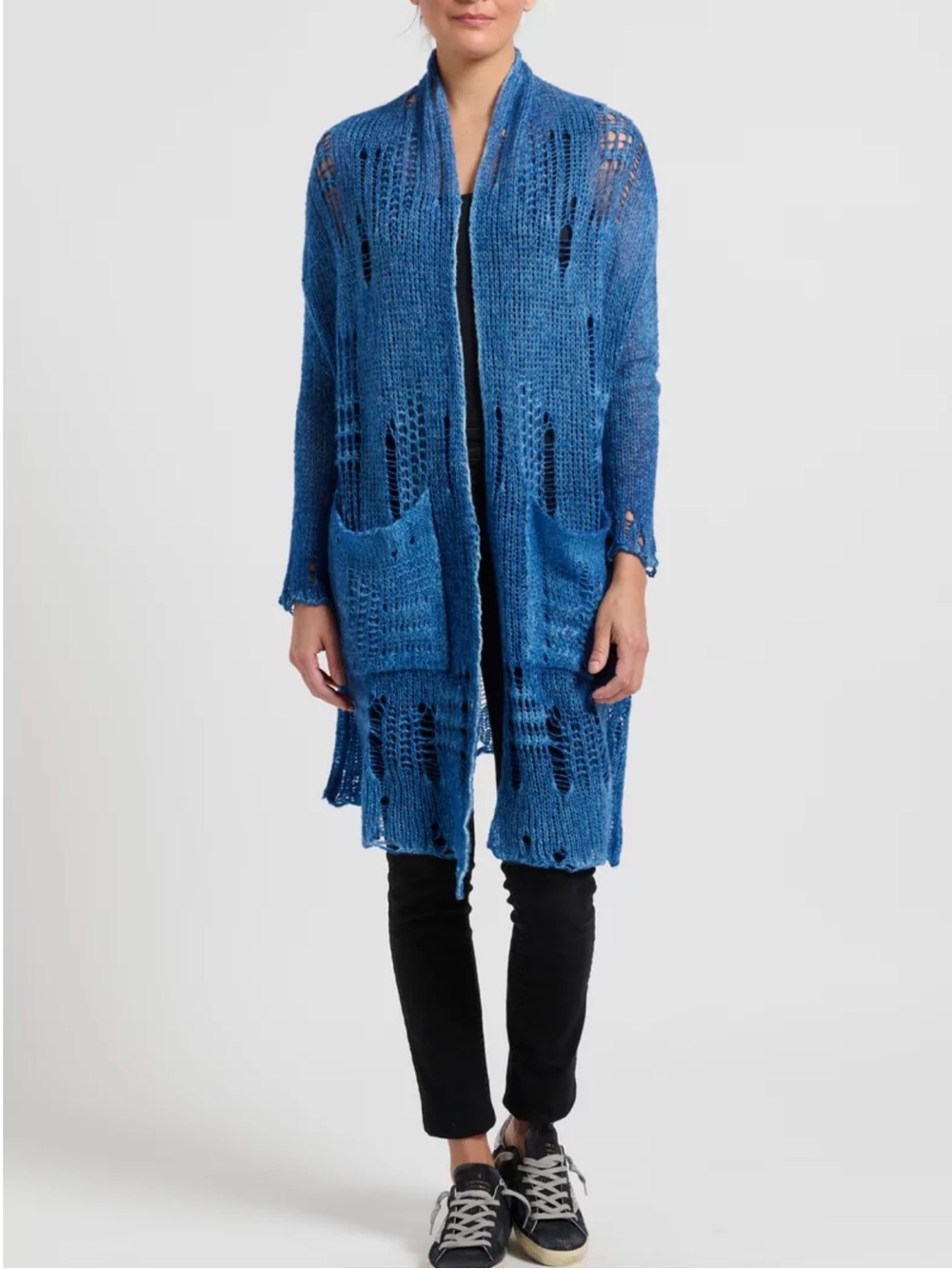NWT AVANT TOI Long Distressed Cashmere/Silk Cardigan Small in Denim Blue